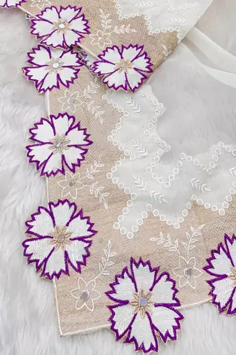 Purple Color With Intricate Multithread Embroidery And Floral Butta White Organza Saree