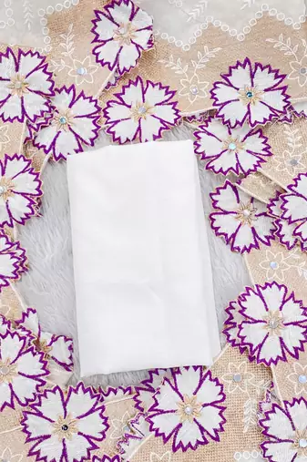 Purple Color With Intricate Multithread Embroidery And Floral Butta White Organza Saree