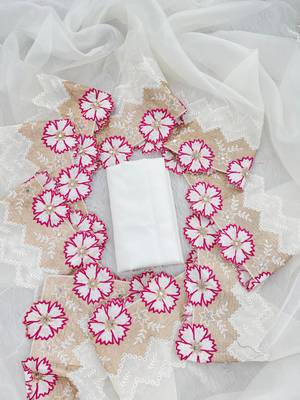 Rani Pink Color With Intricate Multithread Embroidery And Floral Butta White Organza Saree 1
