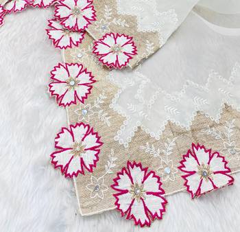 Rani Pink Color With Intricate Multithread Embroidery And Floral Butta White Organza Saree 2