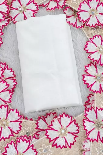 Rani Pink Color With Intricate Multithread Embroidery And Floral Butta White Organza Saree