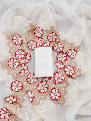 Red Color With Intricate Multithread Embroidery And Floral Butta White Organza Saree 1