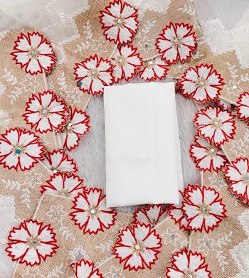 Red Color With Intricate Multithread Embroidery And Floral Butta White Organza Saree 4