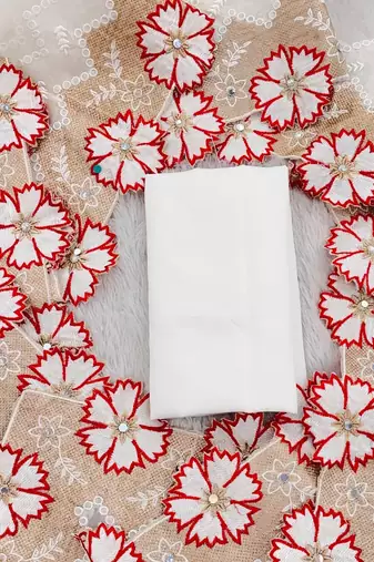 Red Color With Intricate Multithread Embroidery And Floral Butta White Organza Saree