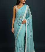 light blue georgette chikankari work without blouse