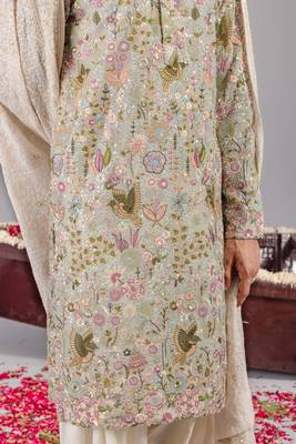 Sky blue georgette embroidered kurta set for mens 2