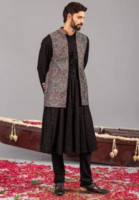 Black georgette embroidered anarkalijacket set for mens 3
