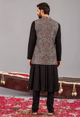 Black georgette embroidered anarkalijacket set for mens 4