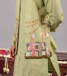 Ghreen georgette embroidered linen kurta jacket set for mens