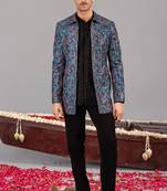 Blue georgette embroidered jodhpuri set for mens