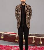 Black georgette embroidered jodhpuri set for mens