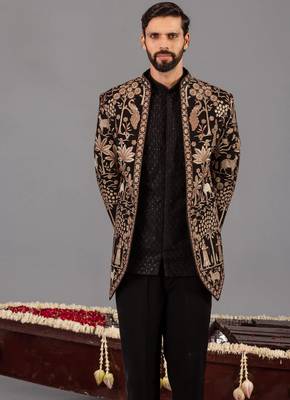 Black georgette embroidered jodhpuri set for mens 2