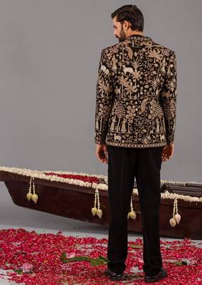 Black georgette embroidered jodhpuri set for mens 4