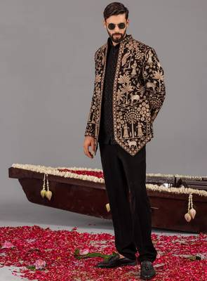 Black georgette embroidered jodhpuri set for mens 5