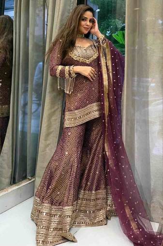 Purple sequin embroidered Palazzo set