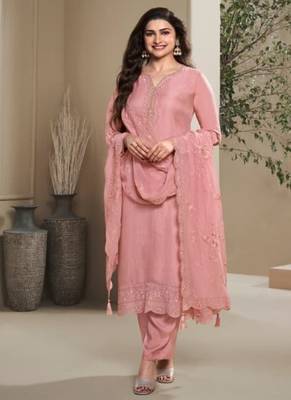Light pink crape Embroidered Salwar suit-Full Stitched Free size 1