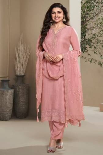 Light pink crape semi stitched wedding suits