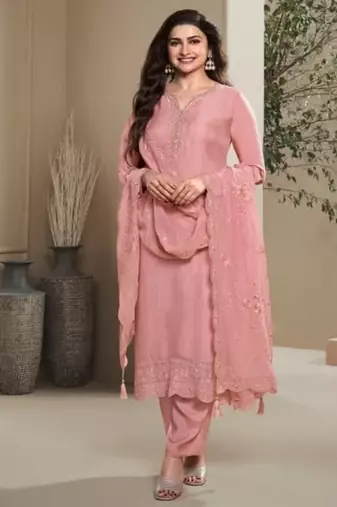 Light pink crape semi stitched wedding suits