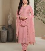 Light pink crape Embroidered Salwar suit-Full Stitched Free size