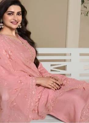 Light pink crape Embroidered Salwar suit-Full Stitched Free size 2