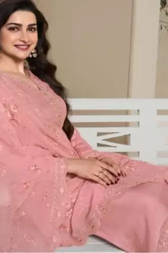 Light pink crape Embroidered Salwar suit-Full Stitched Free size