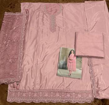 Light pink crape Embroidered Salwar suit-Full Stitched Free size 3