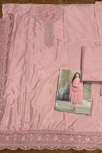 Light pink crape Embroidered Salwar suit-Full Stitched Free size