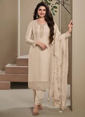 Ivory crape Embroidered Salwar suit-Full Stitched Free size 1