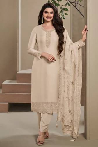 Ivory crape semi stitched wedding suits