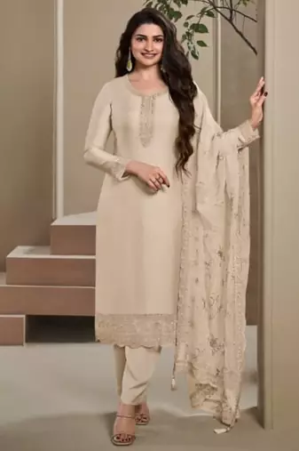 Ivory crape semi stitched wedding suits