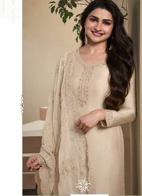 Ivory crape Embroidered Salwar suit-Full Stitched Free size 2