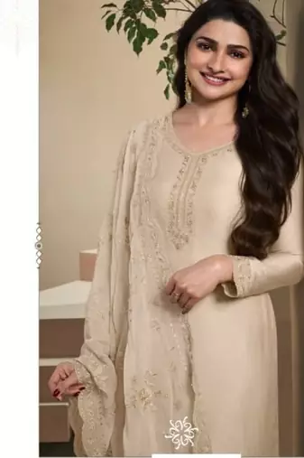 Ivory crape Embroidered Salwar suit-Full Stitched Free size