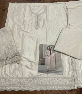 Ivory crape Embroidered Salwar suit-Full Stitched Free size 3