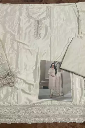 Ivory crape Embroidered Salwar suit-Full Stitched Free size