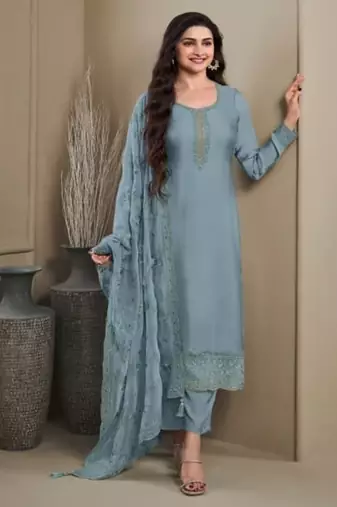 Ivory blue semi stitched wedding suits