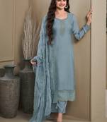 Ivory blue Embroidered Salwar suit-Full Stitched Free size