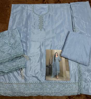 Ivory blue Embroidered Salwar suit-Full Stitched Free size 3