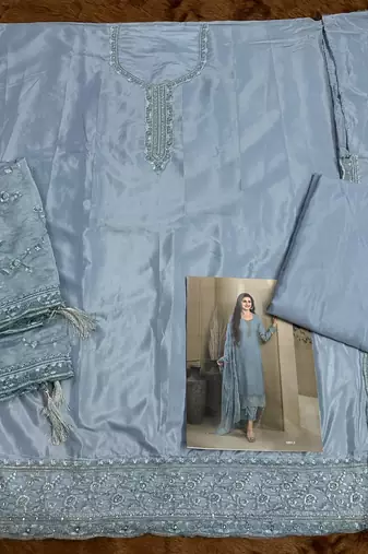 Ivory blue Embroidered Salwar suit-Full Stitched Free size