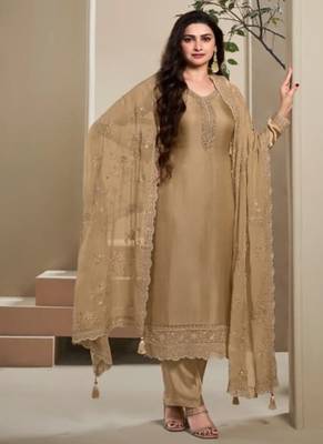 Beige Embroidered Salwar suit-Full Stitched Free size 1