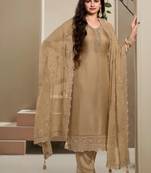 Beige Embroidered Salwar suit-Full Stitched Free size