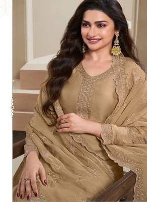 Beige Embroidered Salwar suit-Full Stitched Free size 2