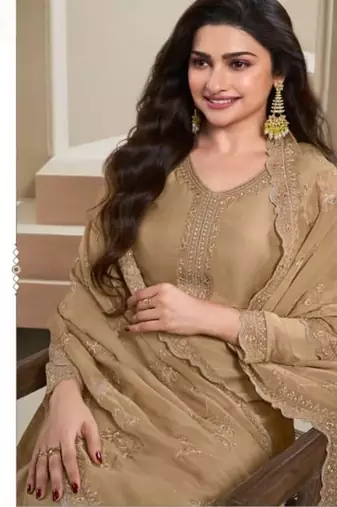 Beige Embroidered Salwar suit-Full Stitched Free size