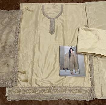 Beige Embroidered Salwar suit-Full Stitched Free size 3