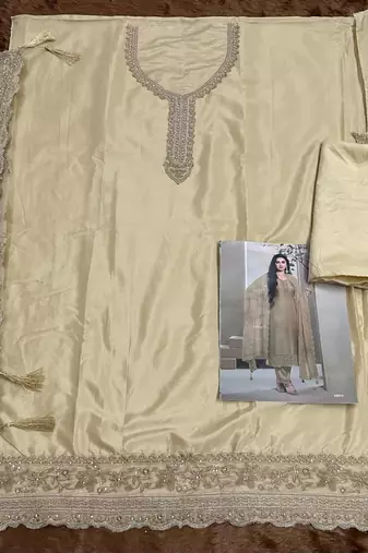 Beige Embroidered Salwar suit-Full Stitched Free size