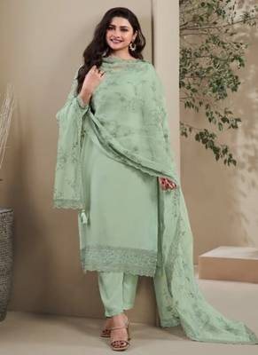Light green Embroidered Salwar suit-Full Stitched Free size 1
