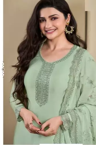 Light green Embroidered Salwar suit-Full Stitched Free size