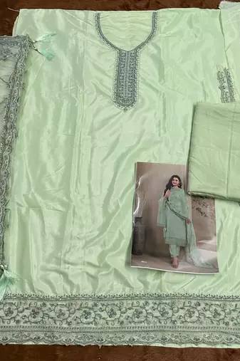 Light green Embroidered Salwar suit-Full Stitched Free size