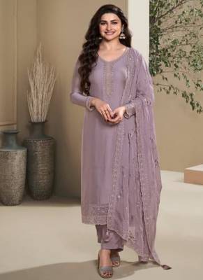 Light purple Embroidered Salwar suit-Full Stitched Free size 1