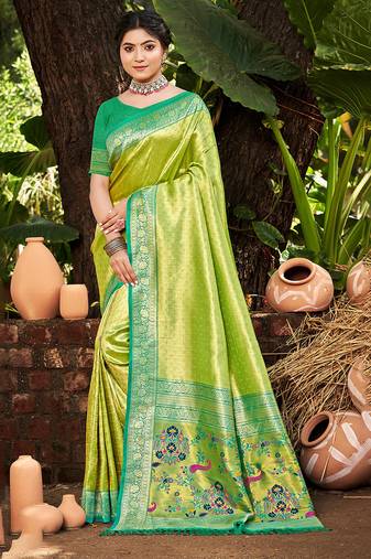 Sangam prints multi color kanjivaram silk woven work traditional saree
