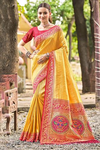 Sangam prints multi color kanjivaram silk woven work traditional saree